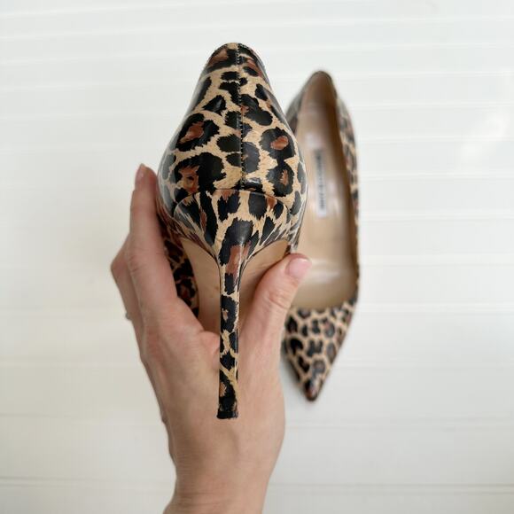 Manolo Blahnik Leopard BB Print Patent Leather Stiletto Pumps Heels 39.5 90mm - Picture 6 of 11